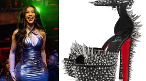 Left: Cardi B attends Beacher's Madhouse at Republic NOLA on February 08, 2025 in New Orleans, Louisiana.
Right: Christian Louboutin Estepic Sandal Alta.