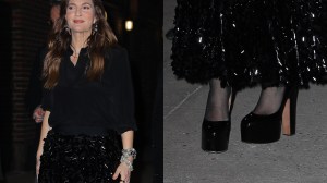 Drew Barrymore outside "The Late Show with Stephen Colbert" on Jan. 28, 2025 in New York, New York.