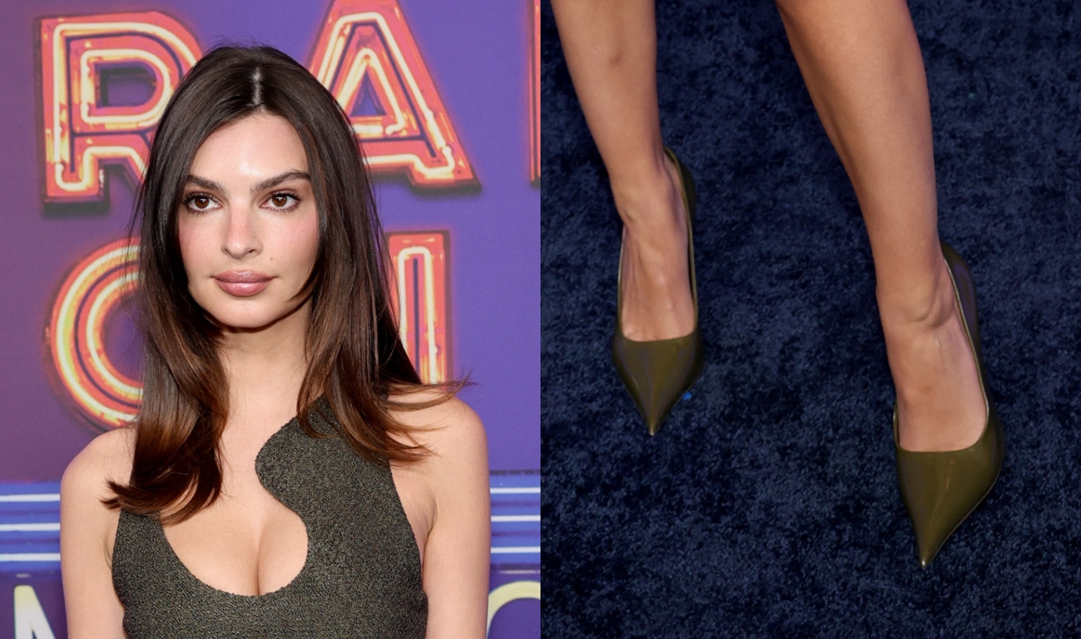 Emily Ratajkowski, pumps, olive green, leather, monochrome, red carpet, SNL, Radio City Music Hall, New York