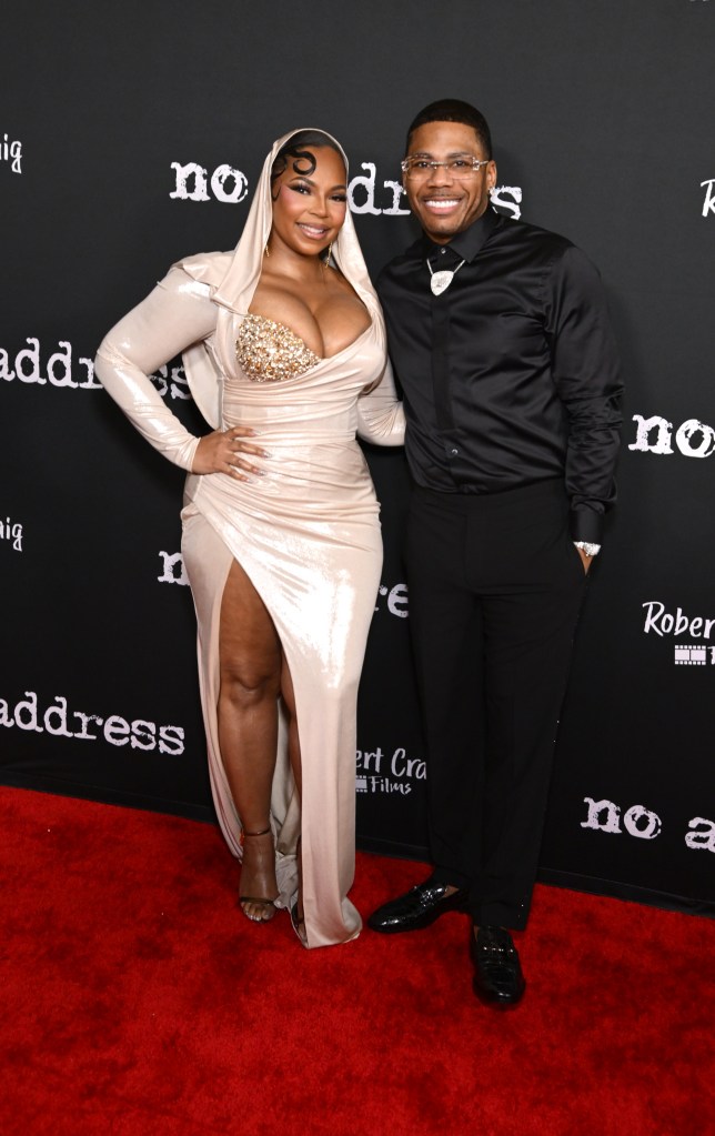 LOS ANGELES, CALIFORNIA - FEBRUARY 18: (L-R) Actor/singer Ashanti and singer Nelly attend the Los Angeles premiere of Robert Craig Films' "No Address" at DGA Theater Complex on February 18, 2025 in Los Angeles, California. (Photo by Michael Tullberg/Getty Images)