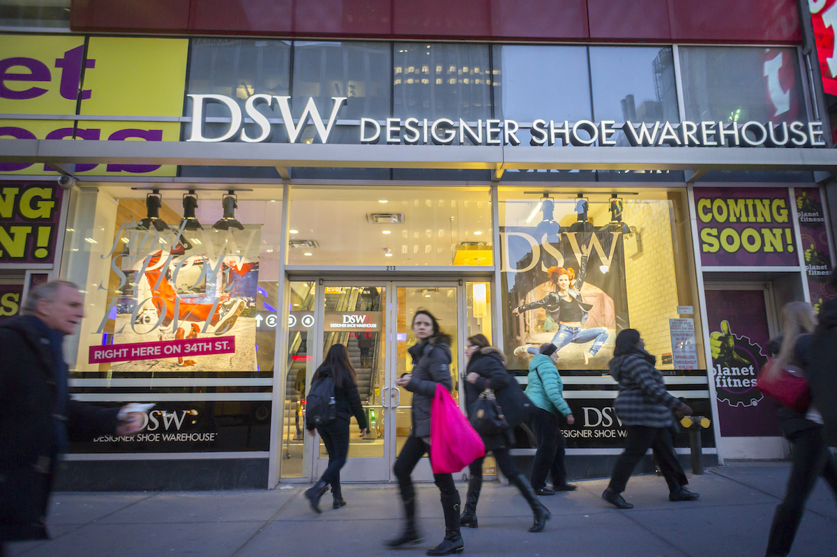 A DSW shoe store in Herald Square in New York on Tuesday, March 17, 2015. DSW announced that they will be expanding their offerings of children's footwear hoping to make loyalty shoppers out of them when they grow up. (© Richard B. Levine) (Photo by Richard Levine/Corbis via Getty Images)