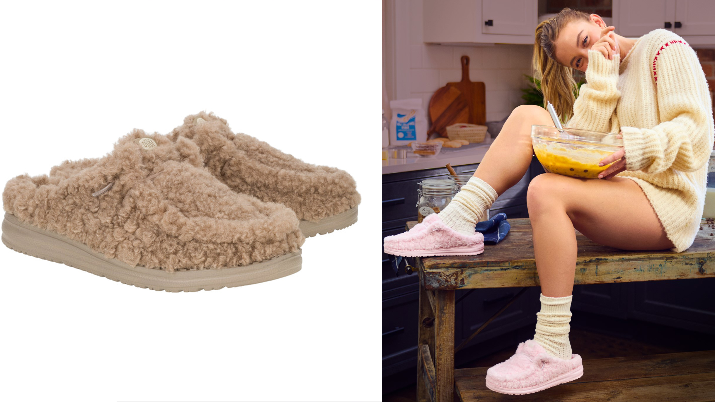 heydude fuzzy slippers; sydney sweeney in heydude wendy fuzzy slippers