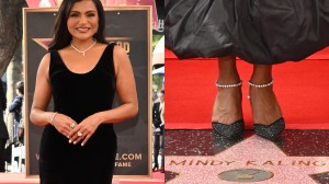Mindy Kaling at the ceremony honoring Mindy Kaling with a Star On The Hollywood Walk Of Fame on February 18, 2025 in Hollywood, California.