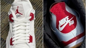 Nike SB x Air Jordan 4 sneaker in white and Varsity Red