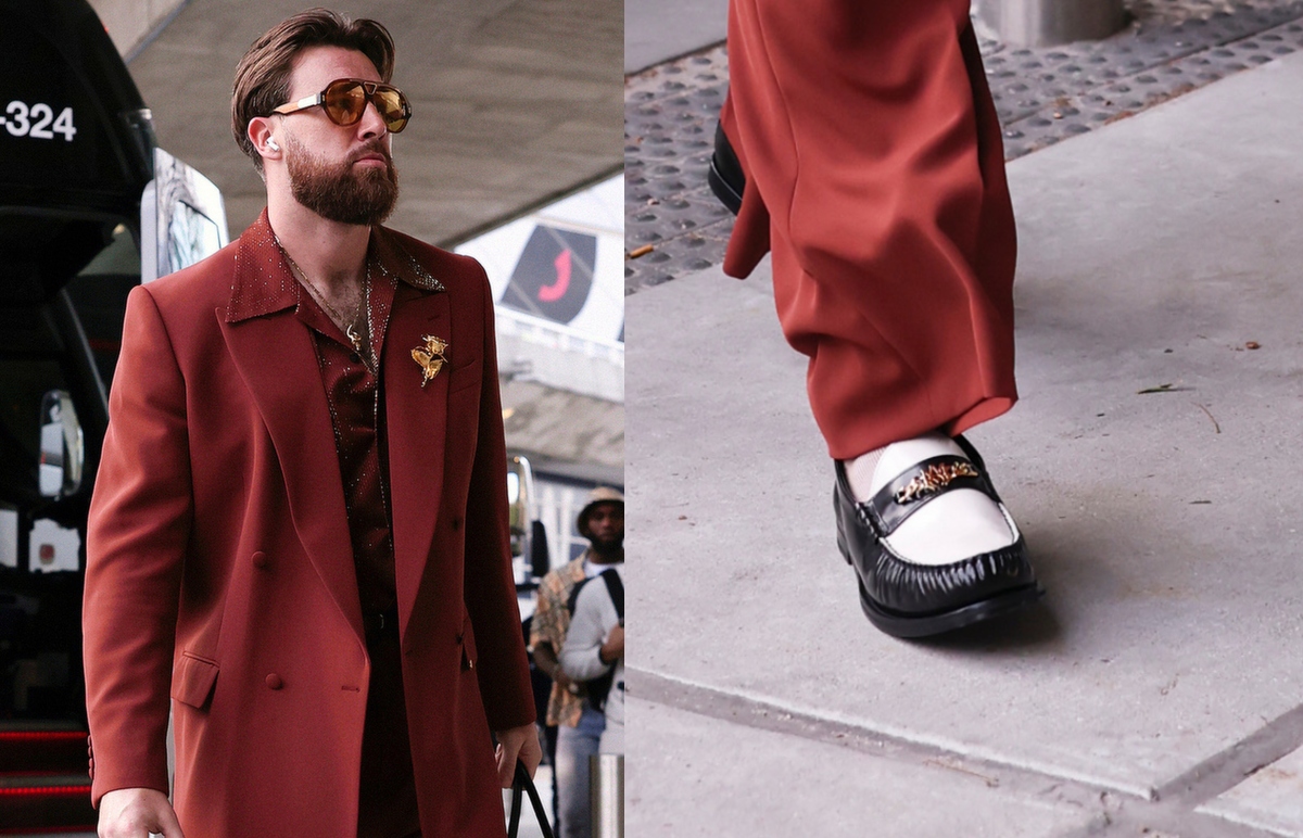 Travis Kelce Wears Custom AMIRI Loafers at Super Bowl LIX